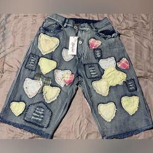 Stylish Women's Jean Shorts with Heart Accents